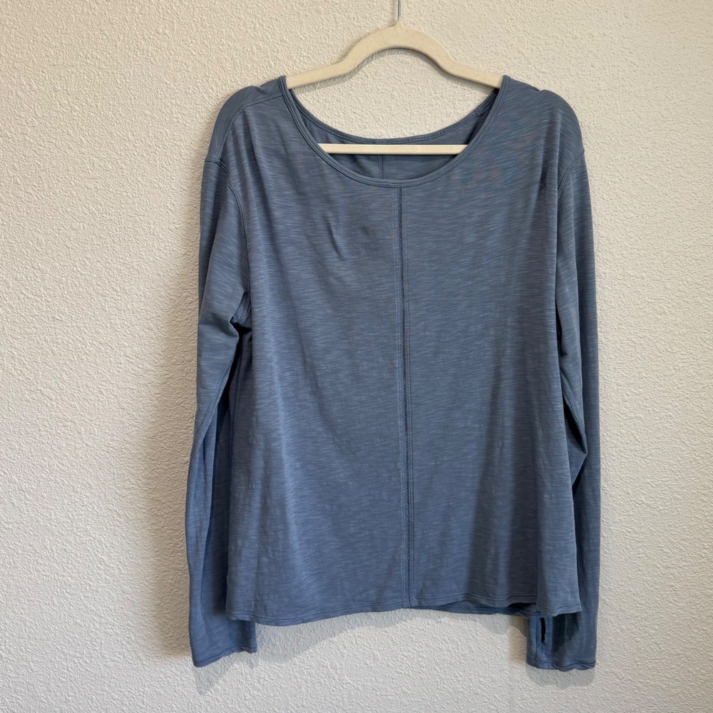 Lululemon Womens Blue Slub Knit Long Sleeve Thumbhole Scoop‎ Neck Active Top Gym
